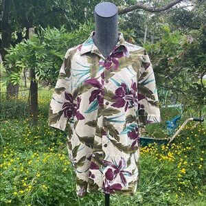 Tropical Floral Orchid Button-Up Shirt
